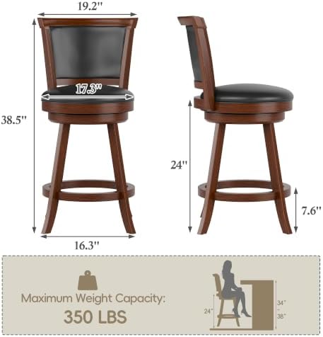Swivel Bar Stools Set of 2, 24" Counter Height Barstools, Retro Brown