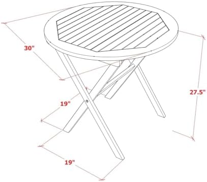 East West Furniture MNCM3CANA 3 Piece Folding Patio Bistro Sets Outdoor Set Contains a Round Acacia Wood Coffee Table and 2 Folding Arm Chairs, 30x30 Inch, Natural Oil