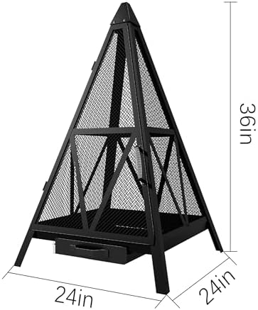 Kingson Pyramid Fire Pit, Heavy-Duty Steel Smokeless Wood Burning