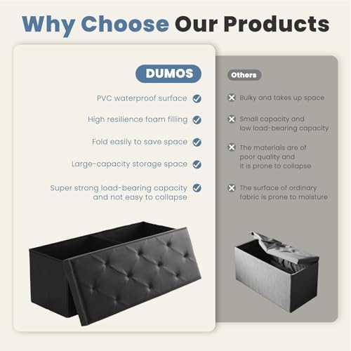 DUMOS 43 Inch Folding Ottoman with Storage Bench, Foot Rest Stool Ottoman
