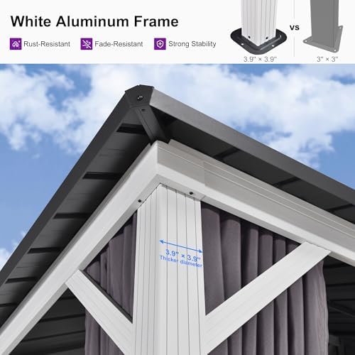 PURPLE LEAF Hardtop Gazebo 10' x 14' Pavilion Wind-Resistant White Frame