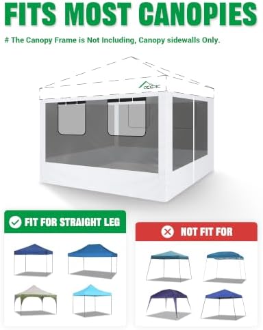 ACEPIC 10x10ft Mesh Sidewalls Kit for Canopy (White, 4PCS Sidewalls Only)