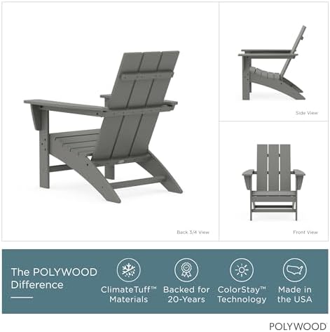POLYWOOD Modern Adirondack Chair – All-Weather Outdoor Lawn Adirondack Chairs – HDPE, Fade-Resistant & Durable Outdoor Furniture – For Patio, Deck & Fire Pit Chairs – Grey