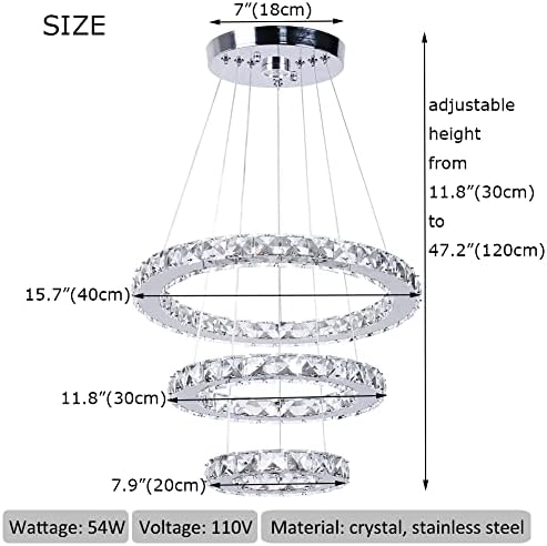 3-Ring Modern Crystal Ring Adjustable Chandelier Ceiling Light Cool White
