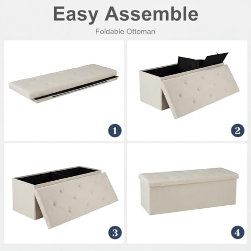 DUMOS 43 Inch Folding Storage Ottoman Bench, Large Ottoman with Storage