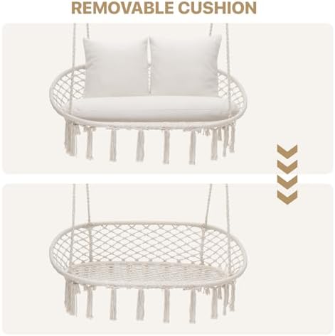 MoNiBloom Outdoor 2 Seat Hammock Chair with 3 Cushions, Beige