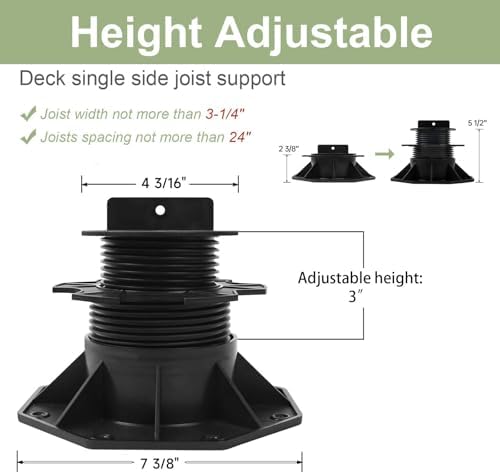10 Pack Adjustable Plastic Pedestal Paver,Floor Slate Support Floor Lift,Deck Support Floor Raising,Deck Foundation Base Support,Adjustment Raising from 2-3/8" to 5-1/2"