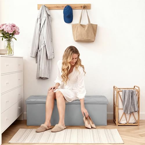 DUMOS 43 Inch Folding Storage Ottoman, Large Ottoman with Storage for Home