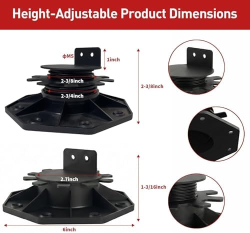 50-Pack Adjustable Deck Support Pedestals, 1-3/16"-2-3/8" H, Black