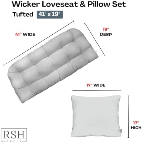 RSH DCOR Tufted Wicker Loveseat Settee Bench Cushion & Pillow Set of 2 | 41" W x 19" D and 17" x 17" | Hypoallergenic Poly Fiberfill | Indoor Outdoor | American Made | Daelyn Cherry