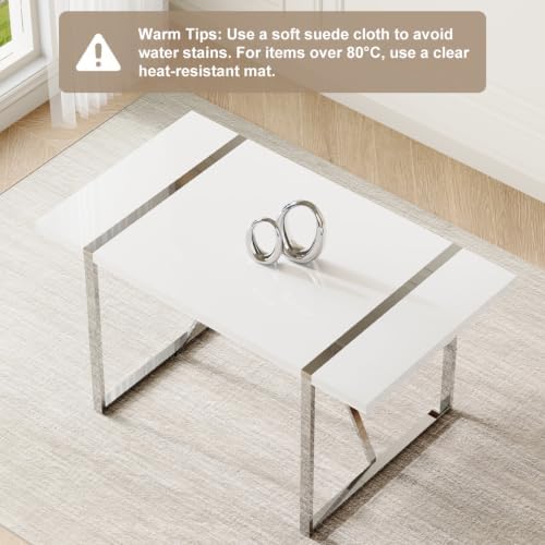 Ebullient Dining Table Set for 6，White Rectangular MDF Kitchen Table and Leather Dining Chairs Set of 6, 7 Piece Dining Table Set，Modern Dining Room Table Set 6 with Metal Frame for Kitchen