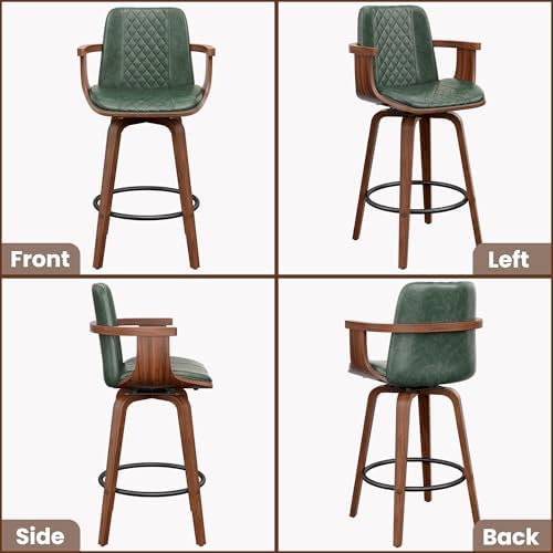 YaFiti Bar Stools Set of 2, 26" Bentwood Counter Stools with Arms, Green