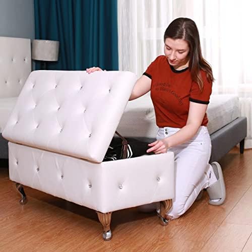 AC Pacific Glam 38 Inches Storage Ottoman Bench for Entryway, Hallway, Living Room, and Bedroom, Upholstered Tufted Faux Leather Ottoman with Storage, Foot Rest and Organizer, Fossil Gray