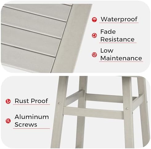 Costaelm Outdoor Bar Table, 42" Counter Height Square Patio Cocktail Bar Table with Umbrella Hole, Patio Bistro Dining Pub Table for Front Porch Deck Backyard Garden, Sand