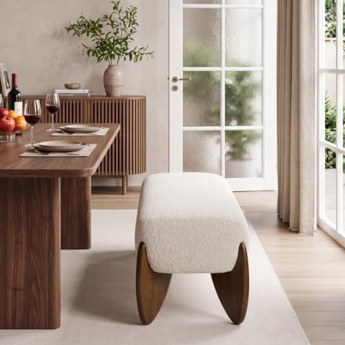 CIMOTA Modern Entryway Bench, Boucle Bedroom End of Bed Bench, Beige
