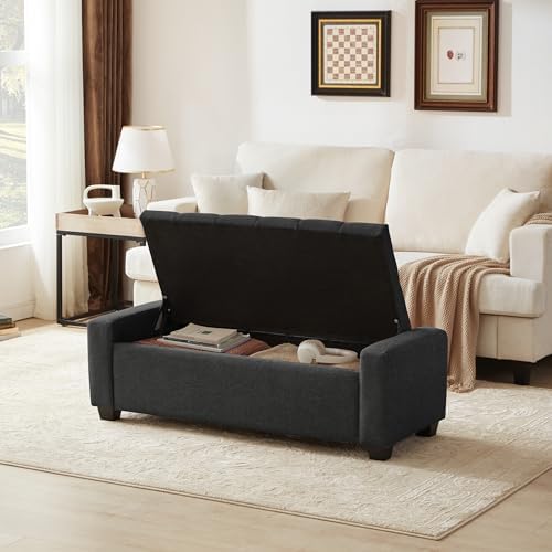 Huatean Home 48" Ottoman with Storage, Dark Gray Storage Ottoman Bench