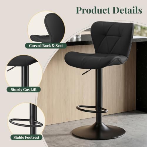 Bar Stools Set of 4, PU Leather Adjustable Height Swivel Barstool