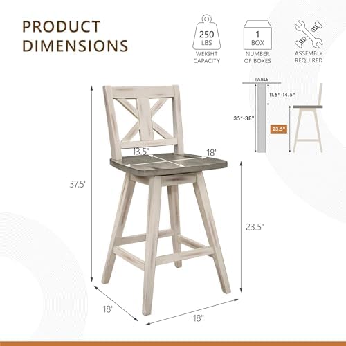 Lexicon Swivel Counter Height Stools Set of 2,X Back,Antique White/Grey