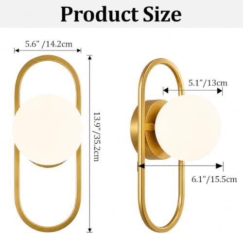 SeeU Modern Gold Wall Sconces Globe Lampshade Wall Light Fixture Set of 2