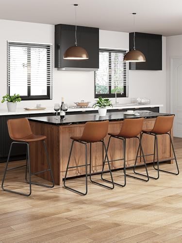 26in Bar Stools Counter Height Chairs Set of 3 Metal Legs (Dark Brown)