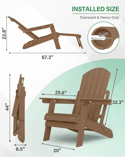YEFU Adjustable Adirondack Chair with Footrest,All-Weather, Set of 2,Teak