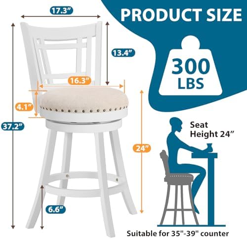 PrimeZone 24 Inch Swivel Counter Height Bar Stools Set of 2, Island Chairs