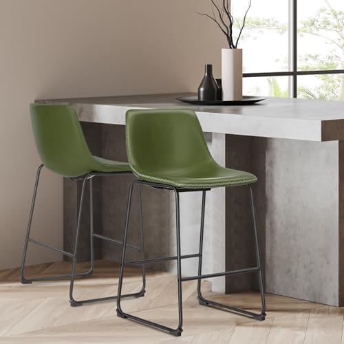 DUMOS Bar Stools Set of 4, Faux Leather Counter Height Bar Chairs for Pub