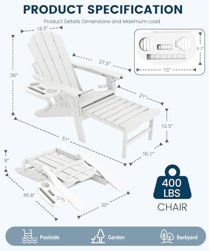 FOOWIN Folding Adjustable Adirondack Chair with Ottoman Set of 2