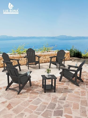 LUE BONA HDPE Adirondack Chairs Set of 2, Black Fire Pit Chairs