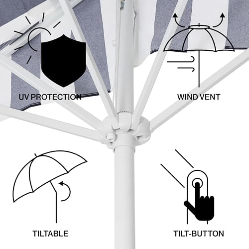 JONATHAN Y Beverly 9 ft. Striped Half Umbrella, Navy/White