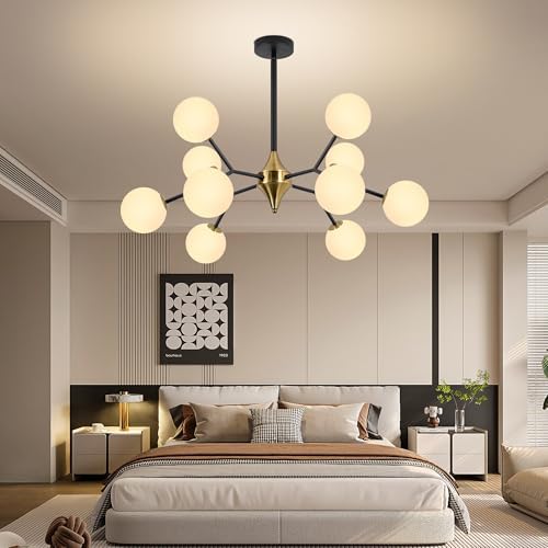 redstar 39" black and gold sputnik chandelier 10-light, view 9