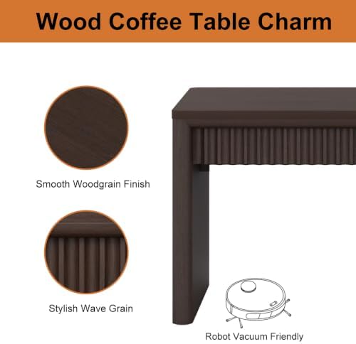 BON AUGURE Coffee Tables for Living Room, Mid-Century Modern, 43" Walnut