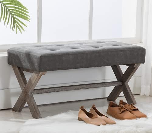 chairus 36" PU Leather Farmhouse Entryway Bench End of Bed Bench, Gray