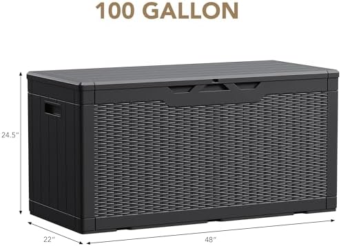 Devoko 100 Gallon Waterproof Resin Deck Box, Large Outdoor Storage Box