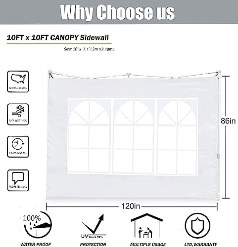 SCOCANOPY SideWall with Window for 10x10 Canopy Frame, 2 Pack SunWall Only,Black
