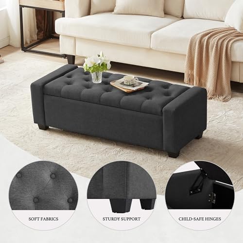Huatean Home 48" Ottoman with Storage, Dark Gray Storage Ottoman Bench