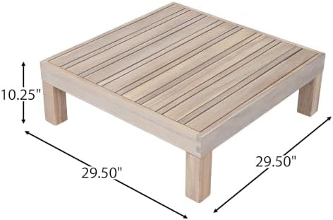 Christopher Knight Home Rynn Outdoor Coffee Table for Patio Furniture Set, Weather Resistant Acacia Wood Accent Table with Slatted Design, Rustic Square Side Table for Garden Porch, Light White