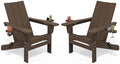 SERWALL HDPE Modern Folding Adirondack Chairs Set of 2, Cup Holders, Coffee