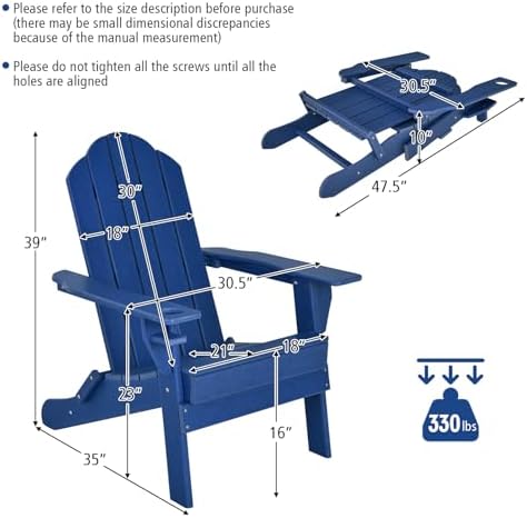 GIANTEX 2-Pack Adirondack Chair, Outdoor Folding Chairs, HDPE Weather Resistant Patio Chair with Built-in Cup Holder, Lawn Chair for Yard, Balcony, Deck, Outside, Campfire, Plastic Fire Pit Chair