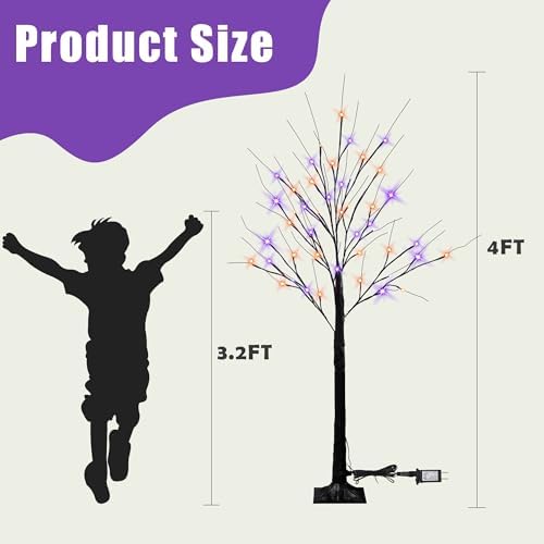 Dazzle Bright 2 Pack Halloween Lighted Up Birch Tree, Total 96 LED Purple and Orange Fairy Lights with Timer, Waterproof for Indoor Outdoor Home Party Halloween Decoration