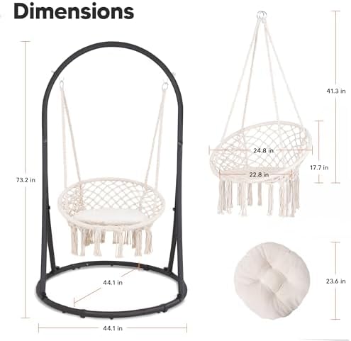 SUNCREAT Hammock Chair with Stand Included, Heavy Duty Hanging Chair with Stand, 330 lbs Capacity, Patented, Beige