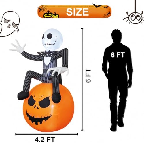 6 Ft Inflatable Halloween Yard Decorations - Outdoor Blow Up Yard Pumpkin Decor - Built-in LED Lights for Outdoor Halloween Lawn Decor
