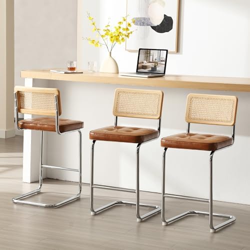 Zesthouse Natural Rattan Counter Stools Set of 2, 26" Modern Boho Barstools