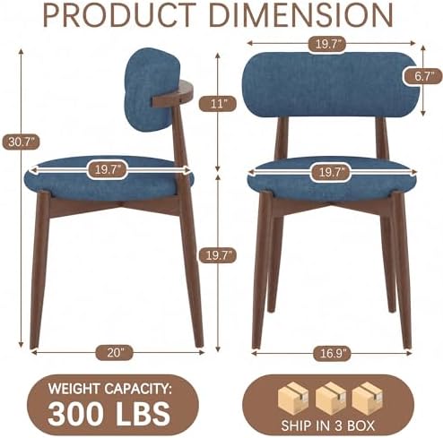 Wooden Dining Chairs Set of 6, Mid Century Modern Upholstered Kitchen Chairs with Solid Wood Legs, 350lb Heavy Duty Padded Side Chairs for Dining Room & Vanity, Blue