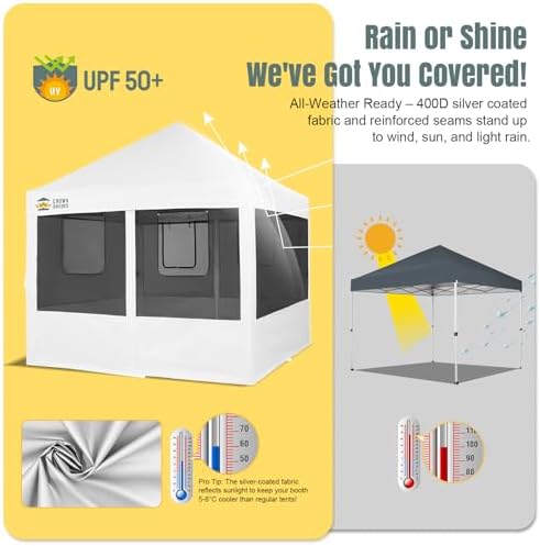 CROWN SHADES 10x10 Pop Up Canopy, Food Tents for Outdoor Serving, White