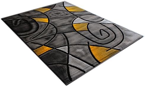 Masada Rugs, Modern Contemporary Area Rug, Yellow Grey Black (5 Feet X 7 Feet)