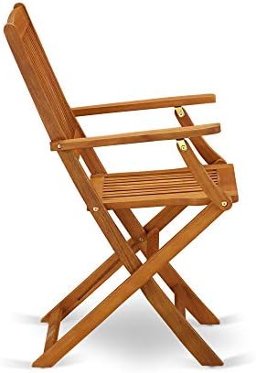 East West Furniture MNCM3CANA 3 Piece Folding Patio Bistro Sets Outdoor Set Contains a Round Acacia Wood Coffee Table and 2 Folding Arm Chairs, 30x30 Inch, Natural Oil