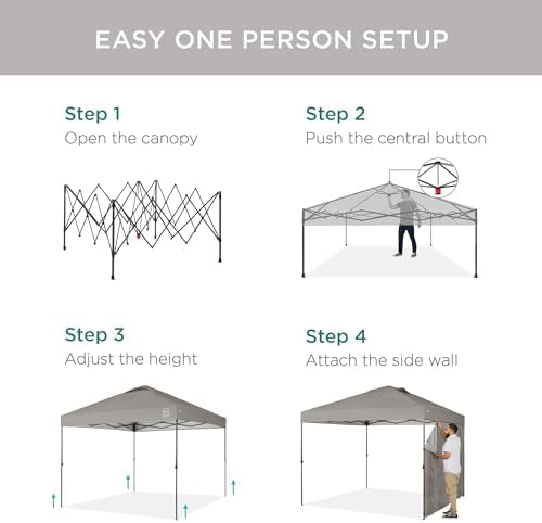 Best Choice Products 10x10 Pop Up Canopy Tent with Sidewall, Light Gray