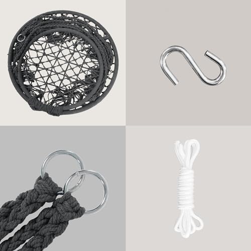SUNCREAT Hammock Chair Hanging Macrame Swing with Hardware Kits, Grey