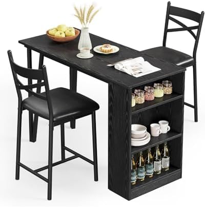 GarveeHome Extendable Bar Table Set for 2, Bar Table and Chairs Set, Black